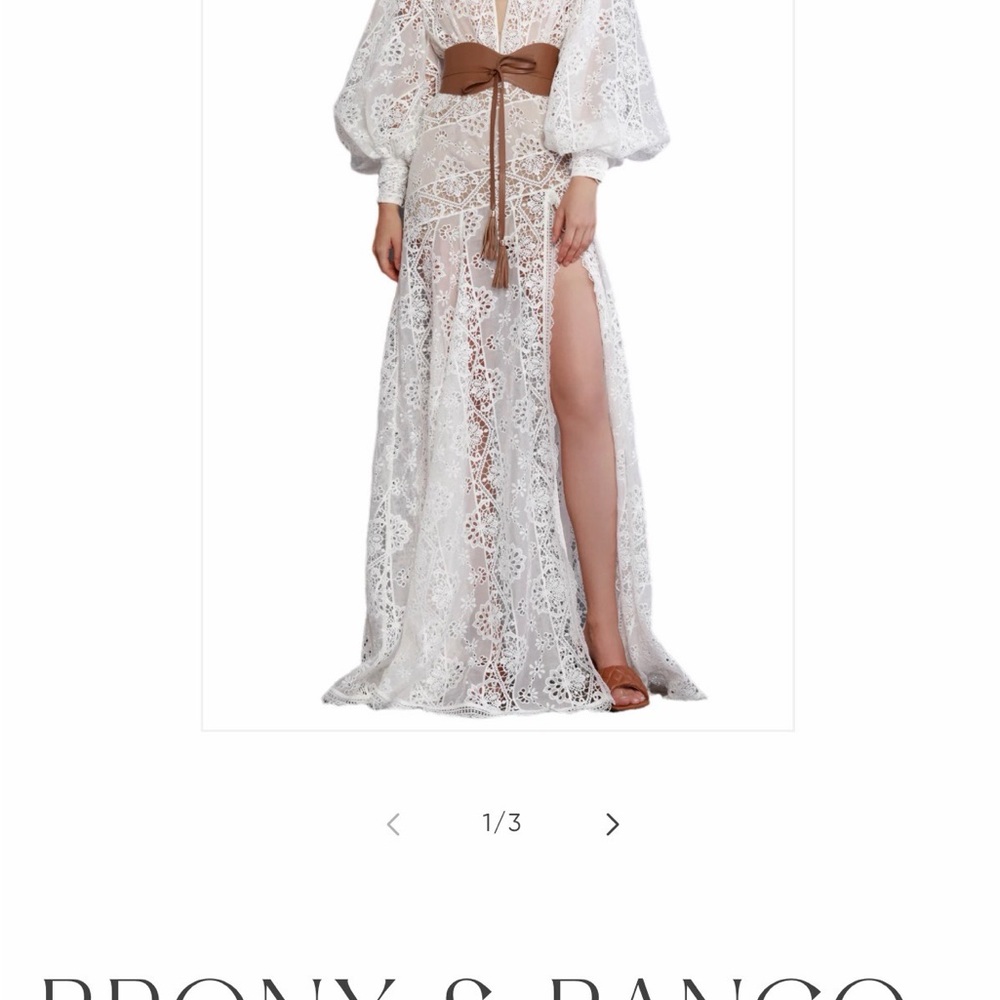 Bronx and Banco Women's Adele Belted Sheer Lace Maxi Dress S bridal shower - Picture 3 of 4